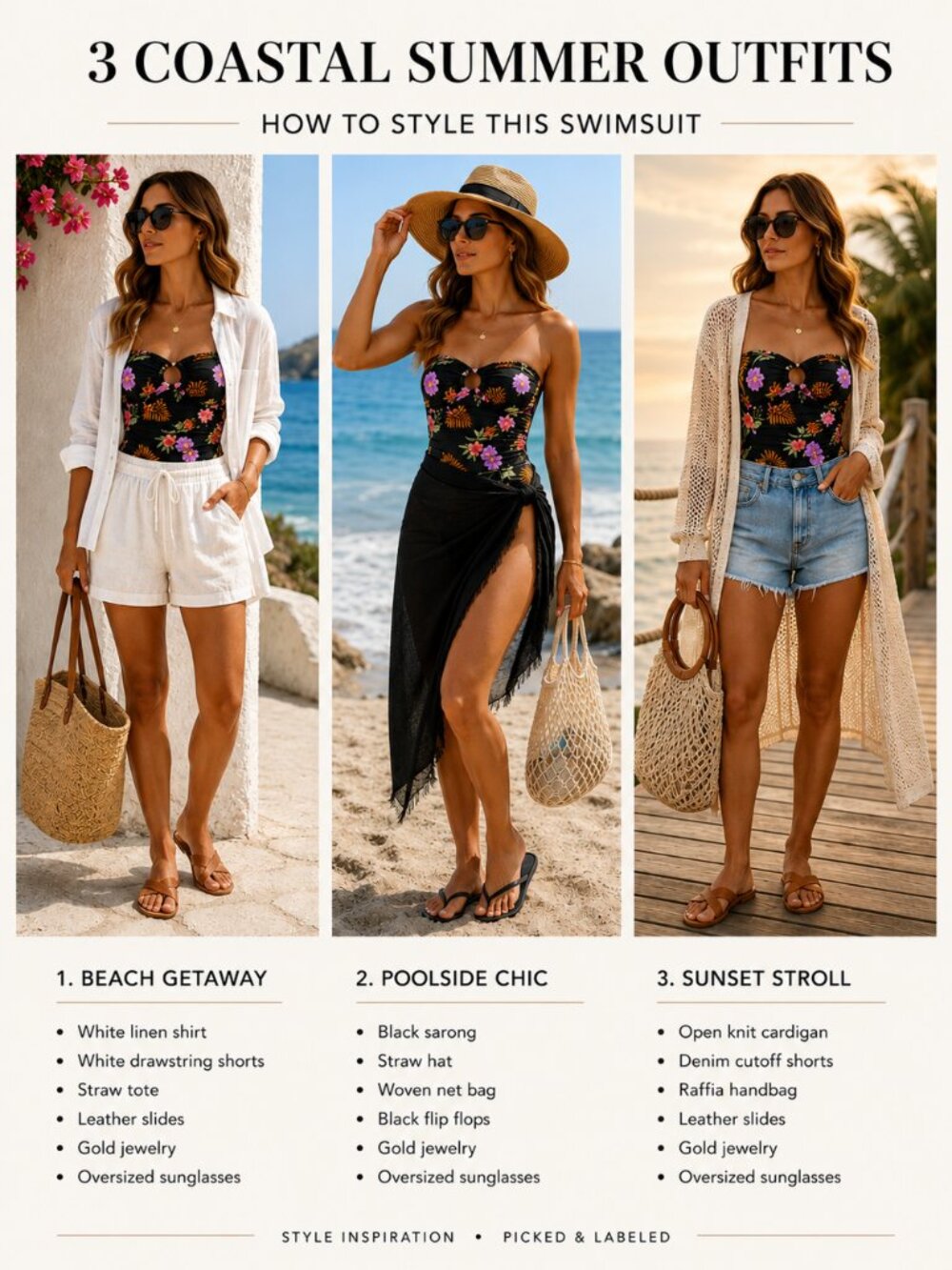 Shade & Shore Black Tropical Floral Bandeau One Piece Swimsuit Ruched Small NWT - Picture 2 of 14